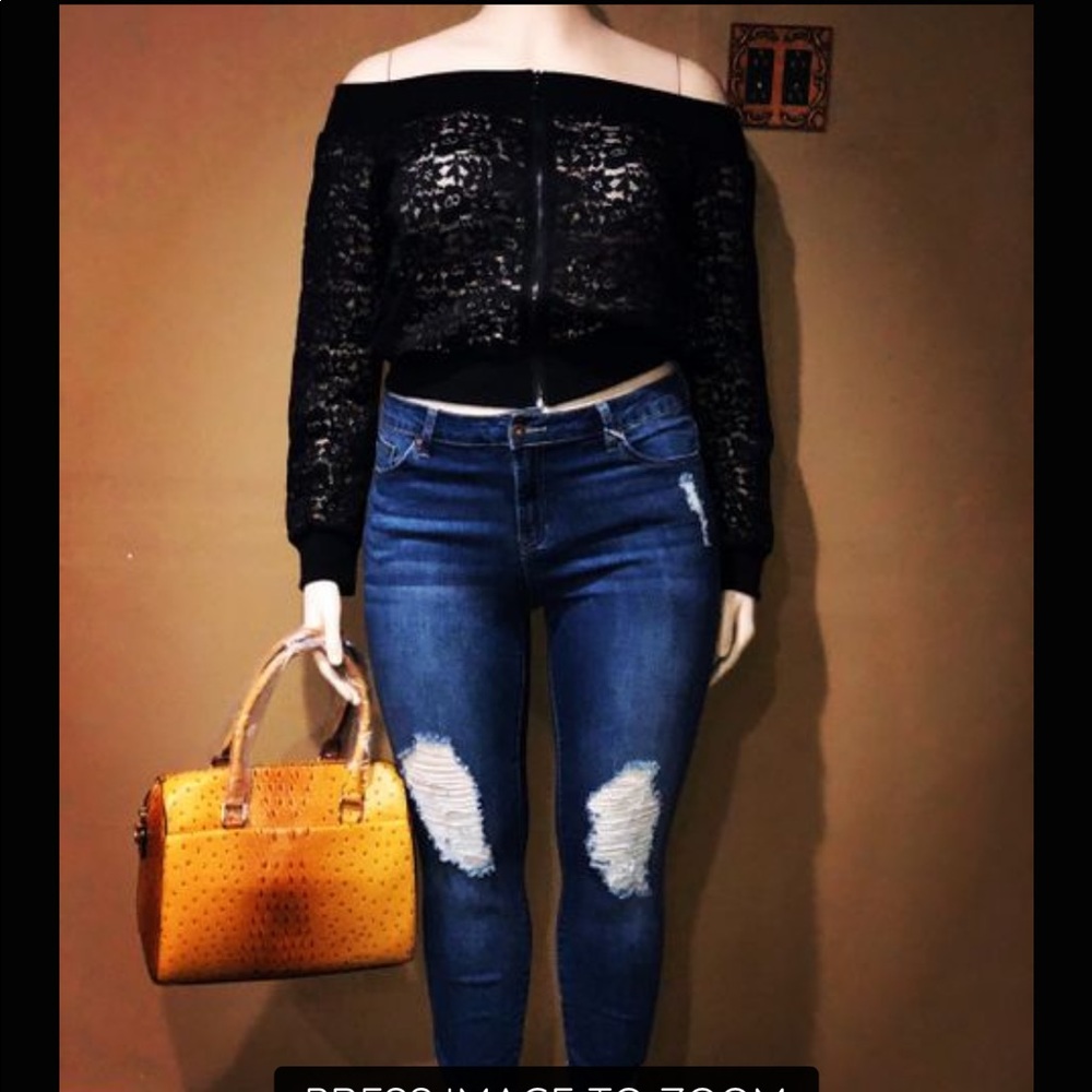 Off the Shoulder Lace Bomber Jacket
